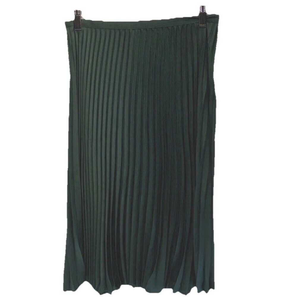 Banana Republic Satin Pleated Midi Skirt Hunter Green Petite 4P New - Picture 3 of 12